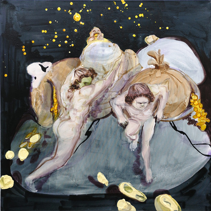 Dante - Goldsäcke, 140 x 140 cm, 2018